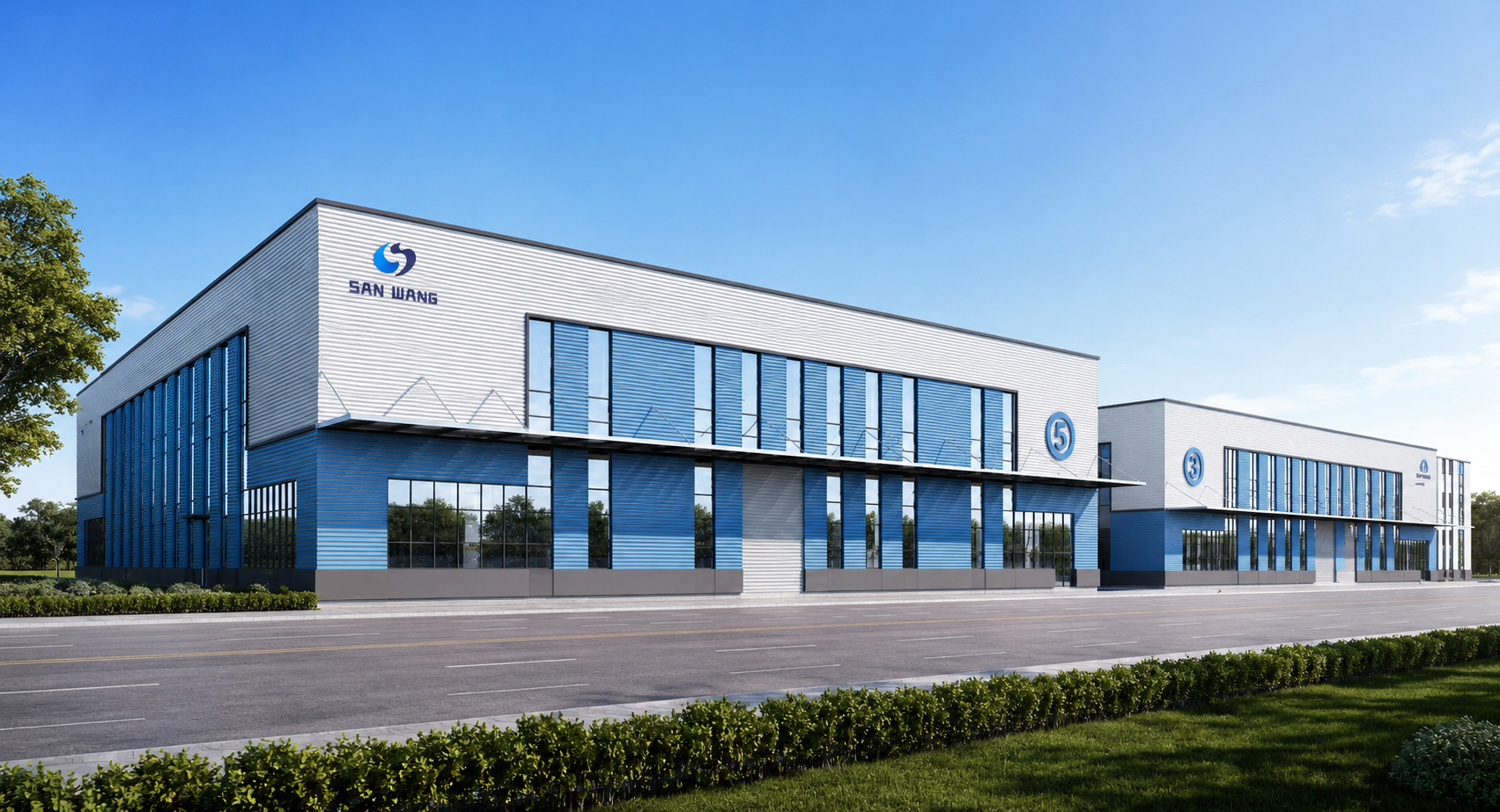 Außenansicht der neuen Fabrik von Huashan